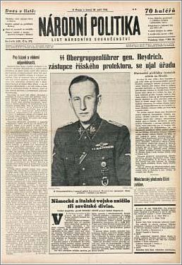 Czech news announcing the arrival of Heydrich as Reichsprotektor